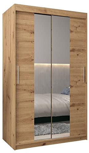 MEBLE KRYSPOL Kleiderschrank mit Spiegel Tokyo 1 - Garderobenschrank - Schrank Schlafzimmer - Mehrzweckschrank Zwei Schiebetüren - Regalen - Flur Möbel - Kleiderstange Schrank - Allzweckschrank