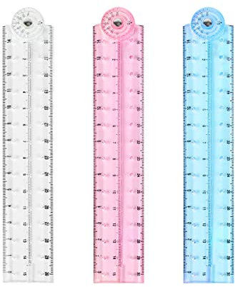 Jagowa 3 Pcs 15cm Folding Ruler Color Flexible Ruler Plastic Transparent Ruler Bendable Foldable Expandable 30cm (3 Colors)
