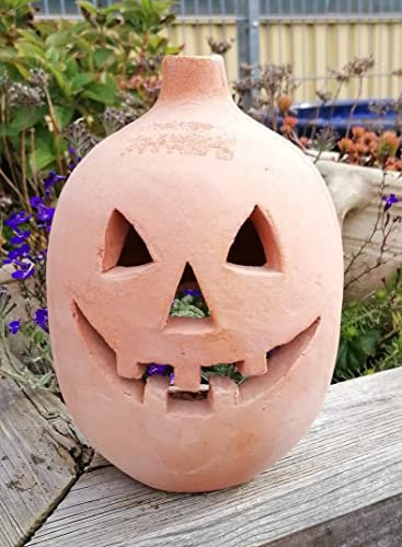 2. Wahl !! Halloweenkürbis aus Terracotta mit kleinen Fehlern, Herbstdeko, Erntedankfest, Windlicht, Gespenst, 20 cm