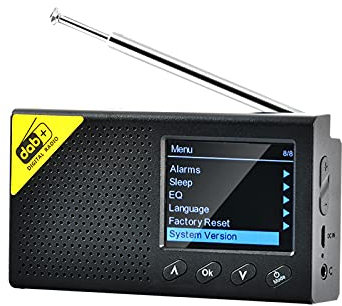 burko Radio digitale DAB e FM con BT, radio digitale portatile, ricevitore DAB+FM ricaricabile con sistema audio stereo altoparlante LCD, multilingue