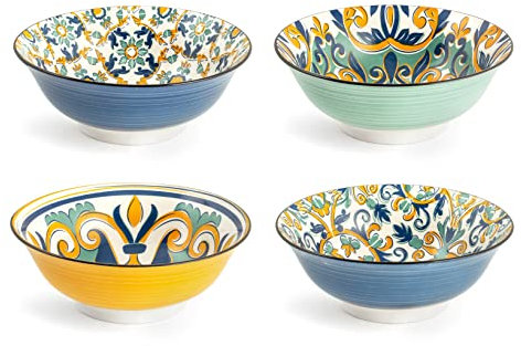 Royal Norfolk Cefalu'- Pantelleria Set 4 Coppe in Porcellana, Assortite, 21cm