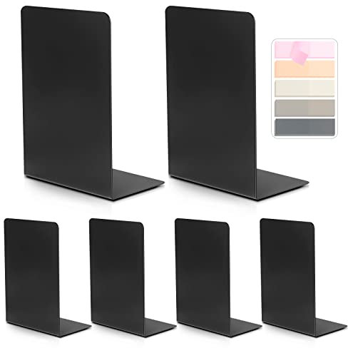 6 pezzi Fermalibri, Reggilibri in Metallo Antiscivolo con Note Adesive, Fermalibri per Ufficio per Libri, Ufficio, Biblioteca, Casa, Scuola, (Nero)