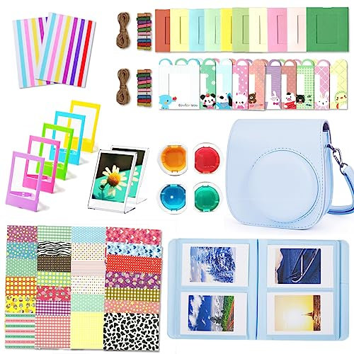 Leebotree Instantané Caméra Accessoires Compatible avec Instax Mini 12 Appareil Photo, Le Package Comprend Housse de Caméra,Album, Cadres, Autocollant de Bord and Coin (Bleu Pastel)