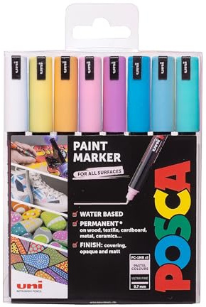 Posca - PC-1MR Art Paint Markers - 0.7mm Nib - Set of 8 - in Plastic Wallet (Pastel Tones)