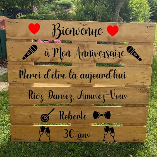 HERSTL Sticker Palette Bienvenue Au Mariage Personnalisé, Panneau De Mariage Palette en Bois, Panneau De Bienvenue De Mariage Bricolage，Sticker Personnalisé for Palettes en Bois Et/ou Autre Support ﻿