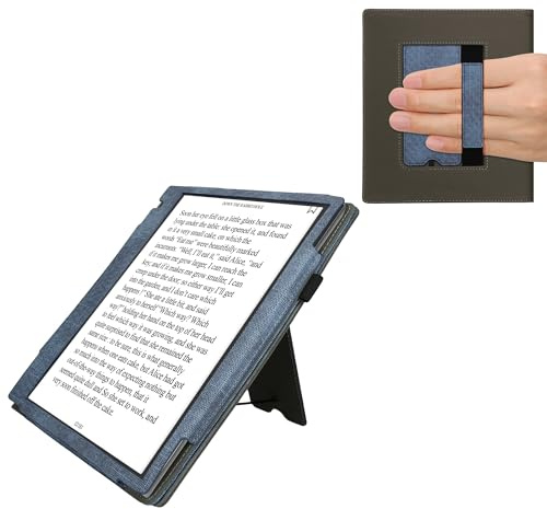 kwmobile fodral kompatibelt med Pocketbook InkPad Eo/Bigme InkNote Color+ fodral - med stativ - E-läsarfodral av konstläder - i mörkblå/mörkgrå
