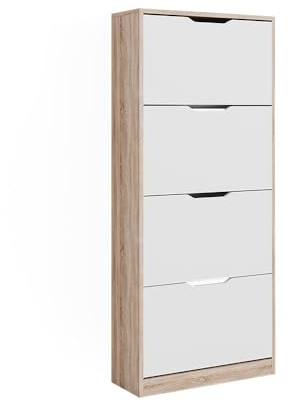 Vicco Shoe tipper Luca, Sonoma/White, 59 x 137 cm with 4 hinged drawers