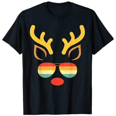 Lunettes de soleil rétro motif renne coucher de soleil pour Noël T-Shirt