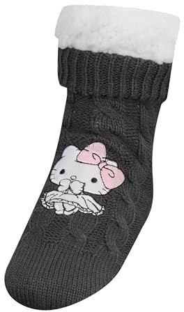 ONOMATO! Hello Kitty Women's Socks, 35-38, Pack of 3, Cuddly Socks, Non-Slip, Soft Material, Dark Grey Stopper Socks for Warm Feet, Comfortable Fit