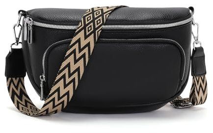 Boadlol Große Bauchtasche Damen umhängetasche Crossbody bag Schultertasche Brusttasche Leicht mit Mehrere Fächer Verstellbar für Alltag & Reisen Schwarz