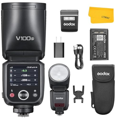Godox V100S V100-S Flash pour Sony, 100Ws TTL Flash à Tête Ronde, Écran Tactile Intuitif, Charge par Type-C, avec Flash Détachable SU-1, Externe Flash Compatible pour Sony Caméra
