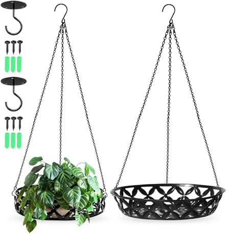Jardinières Suspendues En Métal Noir,Panier De Fleurs À Suspendre En Métal Avec Crochet De Plafond,Pots De Fleurs À Suspendre,Chaîne De Suspension,Pot De Décoration A Suspendre Pour Plantes(25Cm,31Cm)