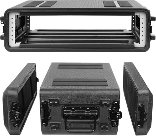 RDYMONKEY 2U Roto Rack DJ Rack Case - Flight Case, Waterproof & Dustproof - Rack Cabinet for Amplifier, DJ Mixer, Effects Devices with Microphone Compartments (2U Rack Space 30 cm Deep)
