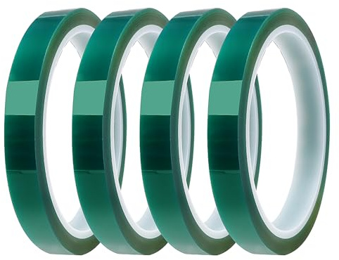 Lyeteung 4 Rollos 12mmx33m Cinta Resistente al Calor, Cinta Térmica para Sublimación, Cintas Térmicas, para Impresión Electrónica, Manualidades, Verde