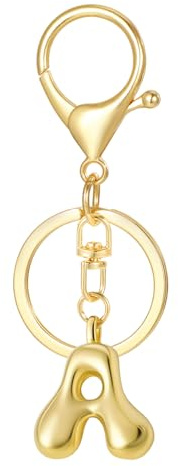 MWOOT Doré Bulle Porte Clés Initiale Pour Femmes Filles, Porte Clés en Forme de Lettre de Voiture, pour sac à main, Breloques Décoratives, A