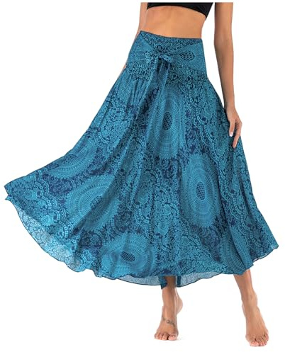 HAGOT Elegante Falda Largo para Mujer de 2 en 1, Maxi Vestido Larga Bohemia de Verano para Playa Vacaciones, Faldas Mujer Verano, Azul Mar