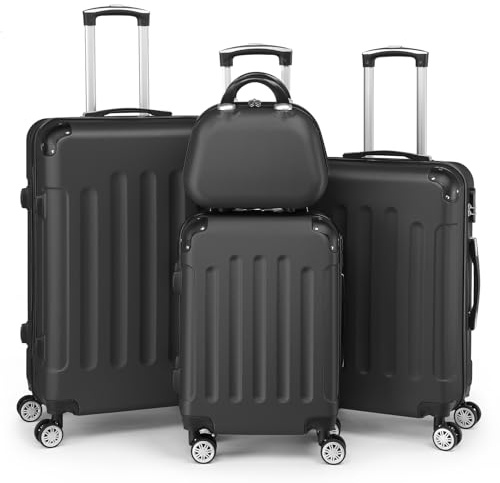 Bonnlo Juego de Maletas de 5 Piezas, Maletas rígidas, Set de Equipaje con 4 Ruedas, Maletas y trolleys de Cabina S-M-L-XL, Maleta Grande (4, Negro)