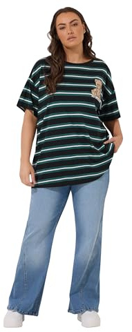 Yours Curve Stripe Teddy Print T-Shirt - Women's - Plus Size Curve Green