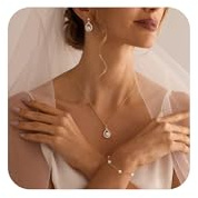 Voduim Wedding Jewelry Sets for Brides，Fashion 14K Gold Plated Bridal Accessories Dainty Wedding Earrings Necklace Simple Pearl Necklace Set Costume Jewelry for Women