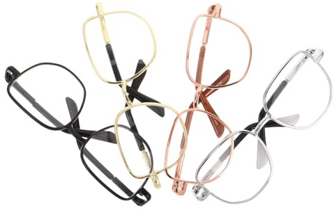 ORFOFE 4pcs Mini Doll Eyeglasses Metal Frame Clear Square Lens for Crafts DIY Dollhouse Accessories for Cotton Dolls Pet Costume Enhancements