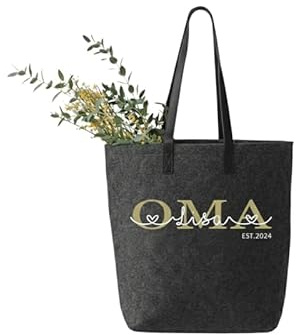 WriteFusion Personlig filtväska mormor med namn och upp till 3 år tal robust stor shopper hållbar presentväska filtpåse shoppingväska strandväska