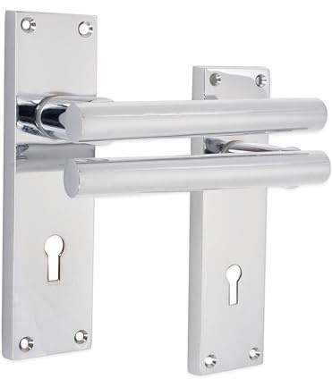 Infinity Decor Pair of Straight T-Bar Lever on Backplate Lock Door Handles Polished Chrome Passage Door Pull Set β for Interior & Exterior Doors Modern Design