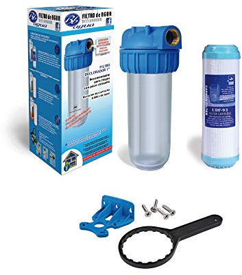Filtro de agua Declorador GAC 10”. Incluye Caso de 10, Soporte de Pared, Llave para cambio de Cartuchos o Filtro y Cartucho Declorador. Fácil Instalación y Mantenimiento. Bbagua.
