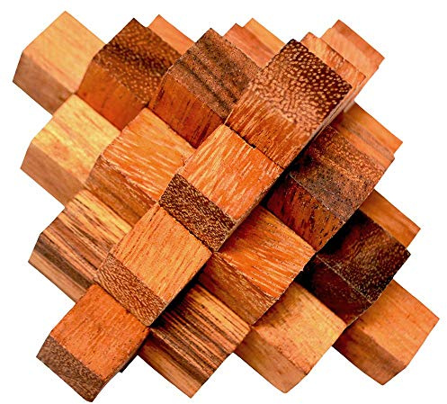 Knobelholz.de Crystal Cube 15, japanischer Holzpuzzle mit 15 Teilen, Interlock Puzzle, 3D Puzzle, für die ganze Familie, 11,5 x 11,5 x 11,5 cm