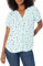 Amazon Essentials Women's Relaxed-Fit Short-Sleeved Woven Blouse, Aqua Blue Poppy, XXL
