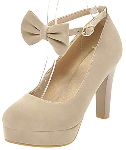 Bviennic Donna Eleganti Tacco Alto Suede con Cinturino alla Caviglia Pump Vestito Closed Punta Rotonda Sposa Bride Plateau Scarpe Beige Numero 41 Eu-43Cn