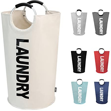 DOKEHOM 125L X-Large Laundry Basket, Collapsible Laundry Bag, Freestanding Tall Clothes Hamper, Foldable Washing Bin (Beige)