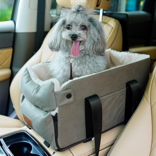 Seggiolino Auto per Cani, Seggiolino Auto per Animali Domestici con Fibbie in Nylon, Piccola Taglia Pet Car Booster Seat Staccabile e Lavabile, Console Centrale Cani e Gatti Domestico Fino a 5,9 kg