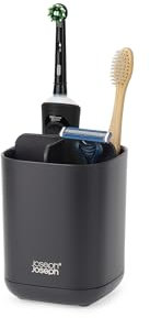 Joseph Joseph Easy-Store Soporte Porta Cepillo y Pasta de Dientes, Compatible con Cepillos Eléctricos y Tradicionales, 3 Compartimentos, Almacenamiento Baño Desmontable, Negro Mate