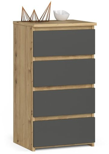 AKORD Kommode CL4 40 cm | 4 Schubladen | Schrank | für das Wohnzimmer | für das Schlafzimmer | B40 x H74 x T35 cm | Gewicht 18,4 kg | Artisan Eiche/Graphitgrau