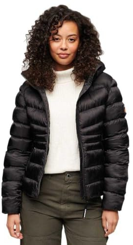Superdry Damen Wattierte Fuji Steppjacke mit Kapuze Schwarz 36