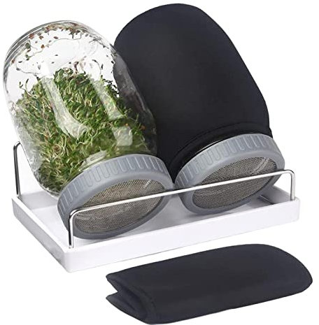 Kit de pots de germination – Bocaux Mason avec couvercles | 2 germinations en verre de germination de 950 ml avec couvercle en acier inoxydable de qualité supérieure | Pots de germination de