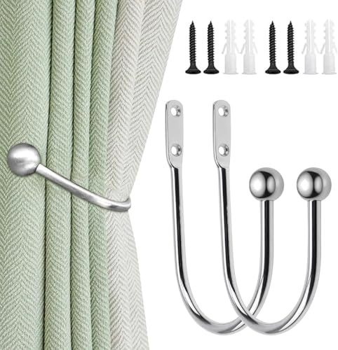 2 Pieces Curtain Tie Backs Hooks - Wall Mounted, Decorative Tiebacks for Curtains, Drapes, Blinds, Ideal for Home Décor, Easy Installation, Rust-Resistant