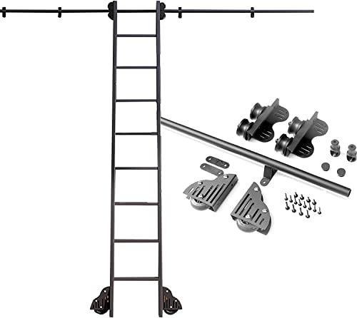ZNGEPHAP Échelle coulissante de 1,0 à 6,1 m, Ensemble Complet de Rails de roulement rétractables, Tube Rond en Acier Noir, Rail d'échelle Mobile + roulettes de Sol - sans échelle (Taille : Rail de 1,