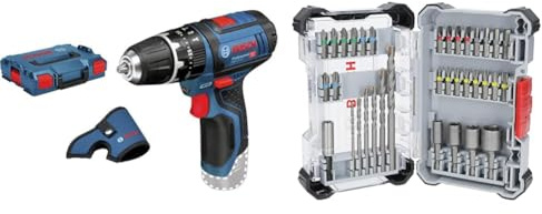 Bosch Professional 12V System Akku Schlagbohrschrauber GSB 12V-15 (inkl, Holster, L-BOXX, ohne Akku/Ladegerät) + 35x Extra Hard Schrauberbit‑ und CYL-3 Bohrer-Set, 35‑tlg. (197 x 110,5 mm)