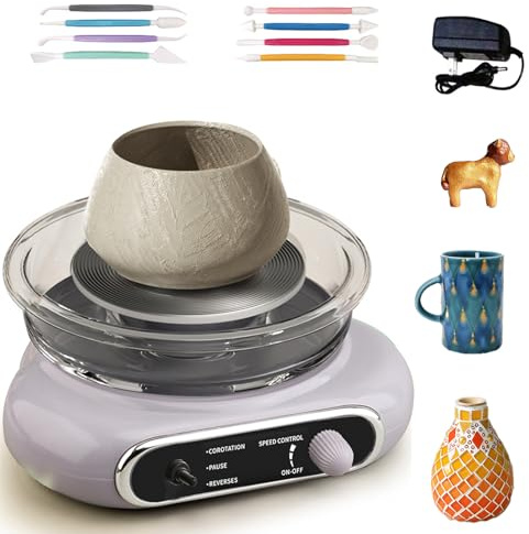 BAKENLON Mini disco per ceramica, 2000 giri/min elettrico, velocità regolabile, 12 cm Pottery Wheel con 8 strumenti per scultura, set di ceramiche per la casa per progetti fai da te, viola