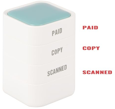 3-in-1 Office Copy/Scanned/Paid Stamps for Business, Pre Inked & Self Inking Rubber Company Stamp in Hand with Red Ink for Efficient Document Bookkeeping, Ordering, Accounting, Work Management