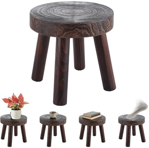 DAJAVE Small Wooden Stool, 4cm Thick Wooden Step Stool Plant Table Plant Stools Wood Milking Stools Mini Side Table for House Plants, Bedroom Bedside