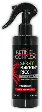 Retinol Complex Spray Ravviva Ricci 200ml - Trattamento Anticrespo e Ristrutturante con Cheratina e Aloe Vera - Definisce, Idrata e Modella i Capelli Mossi e Ricci - Senza Risciacquo