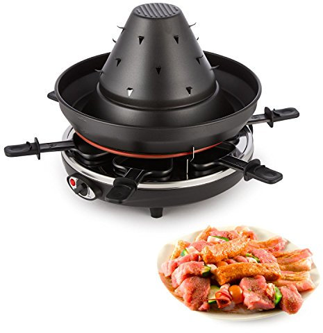 Klarstein Taste Volcano - Raclette, Tischgrill, Elektrogrill, Tartarenhut, 1500 Watt, stufenlos regelbar, Grillen, Überbacken, Grillpfännchen, für 6 Personen, Antihaftbeschichtung, schwarz