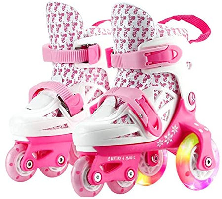 Sumeber Inline Kinder Skates Tri-Linie mit veränderbarer Länge Kid Jungen Mädchen Rollschuhe Outdoor/Indoor (Rosa, XS（27-30）)