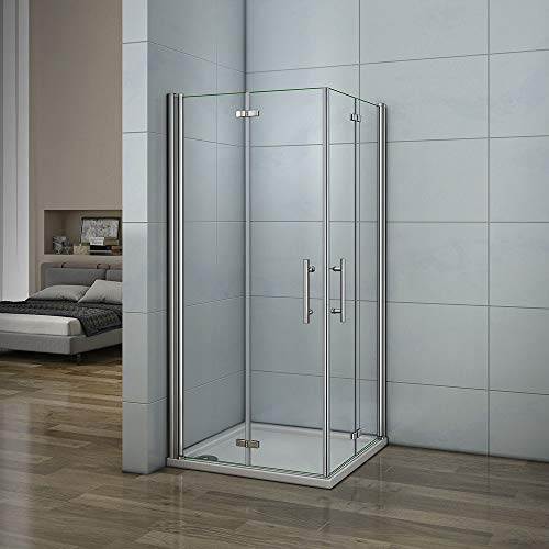 Aica Cabine de Douche 90x90cm accaccès d'angle Cabine de Douche carrée Pliante Pivotante Porte,hauteur:185cm