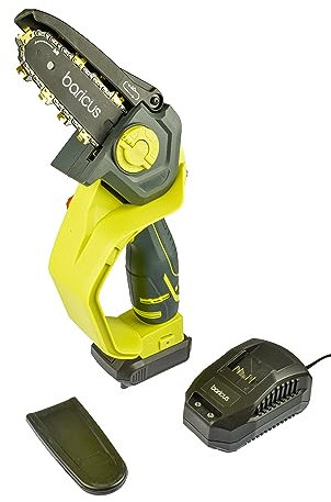 Baricus Akku Kettensäge 6 Zoll - 18V mit verstellbarem Kopf - Einhand Kettensäge - Version 3.0 - Schwertlänge 156mm - Geringer Rückschlag - B-Ware (INKLUSIVE: Akku & Ladegerät)