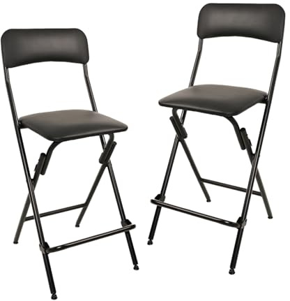 Amazon Basics Sgabello pieghevole con poggiapiedi, portata 136,1 kg, altezza 61 cm, confezione da 2, Nero