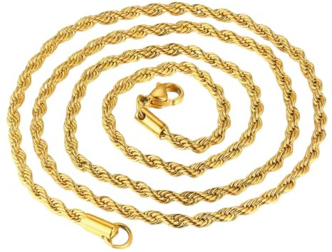 DVRK® Goldkette Herren 55 cm Wasser- und Schweißbeständig – Herren Kette Gold aus 316L Edelstahl – Halskette Kordel Stil – Schmuck für Männer