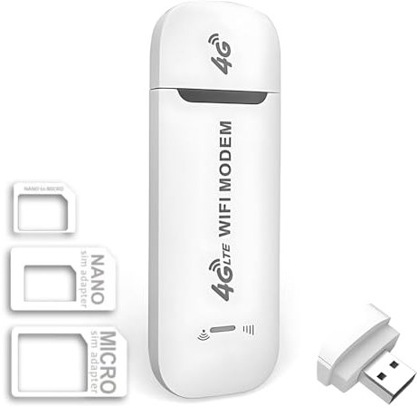 Modem Sim 4g LTE Wifi Portatile, Spina USB, Router Wireless da 150 Mbps con Supporto per Slot per Schede SIM, Supporto per Hotspot da Viaggio Portatile LTE B1/B3/B7/B8/B20/B38/B40/B41 white